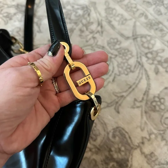 Y2K GUESS Black Patent Leather Shoulder Bag - Picture 9 of 11